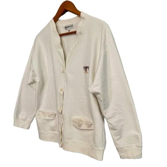 1960s Calvin Klein Varsity Sports Sweater with CK crest size M off white vintage - Picture 3 of 10